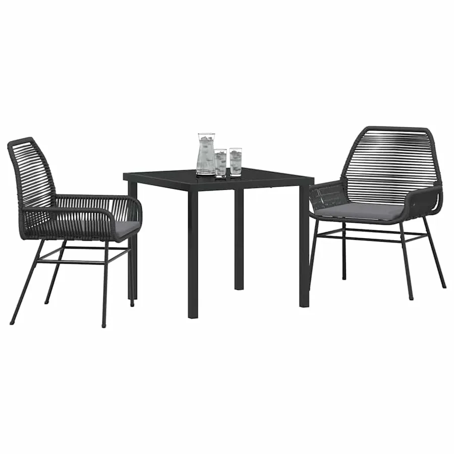 Ensemble de salle à manger pour jardin 3 pcs Noir polyrotin - 3