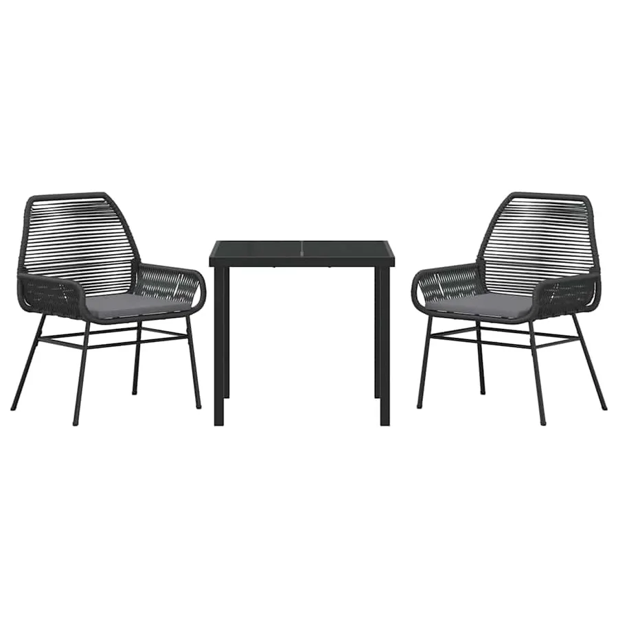 Ensemble de salle à manger pour jardin 3 pcs Noir polyrotin - 7