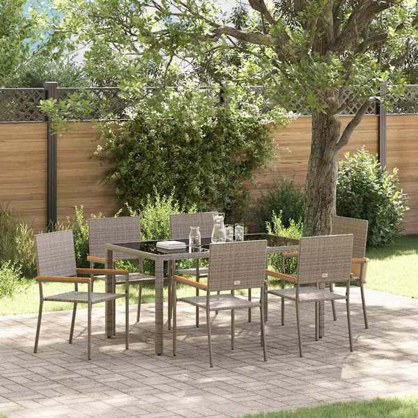 Ensemble de salle à manger pour jardin 7 pcs Gris polyrotin