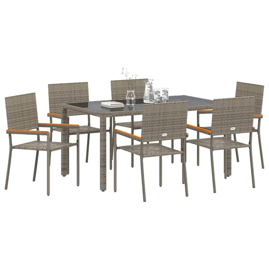 Ensemble de salle à manger pour jardin 7 pcs Gris polyrotin - 3