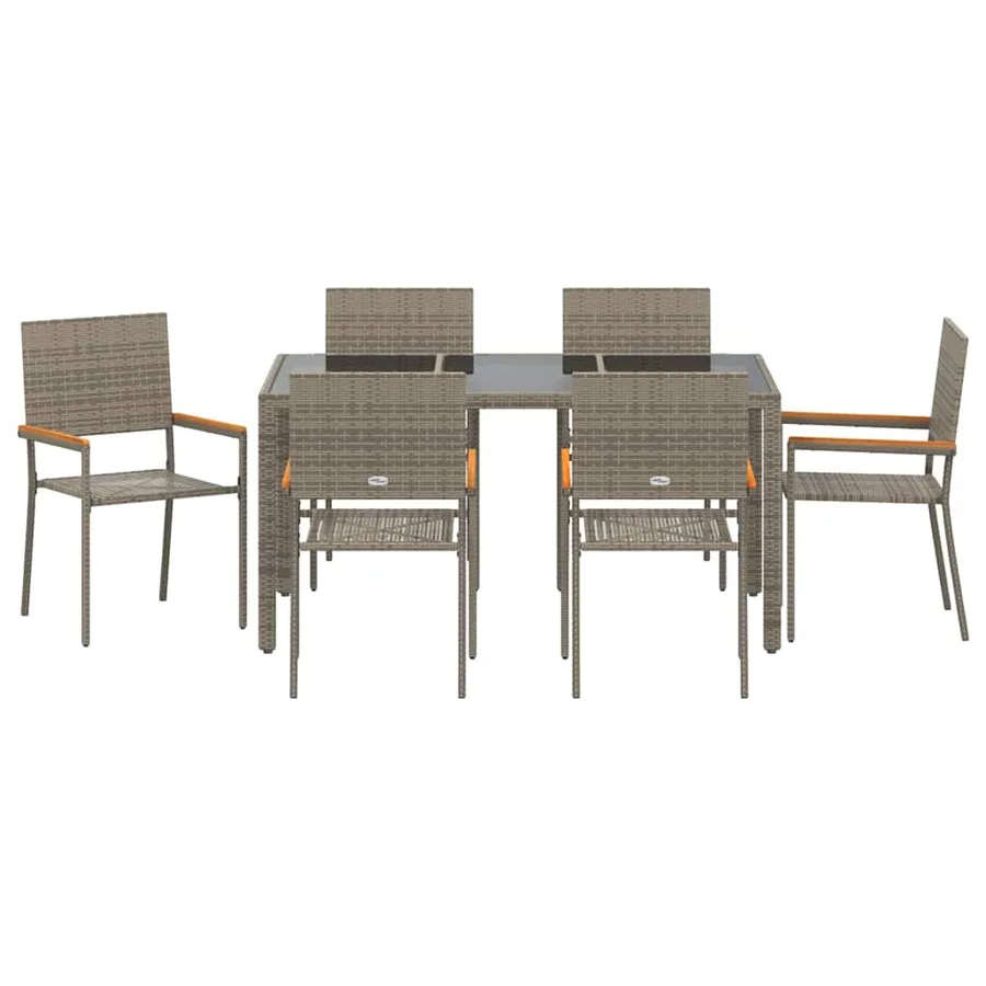 Ensemble de salle à manger pour jardin 7 pcs Gris polyrotin - 7