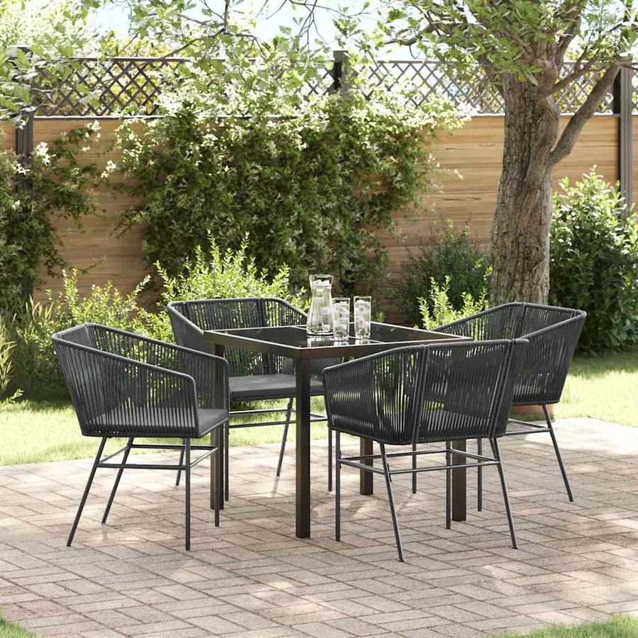 Ensemble de salle à manger pour jardin avec coussin 5 pcs Noir