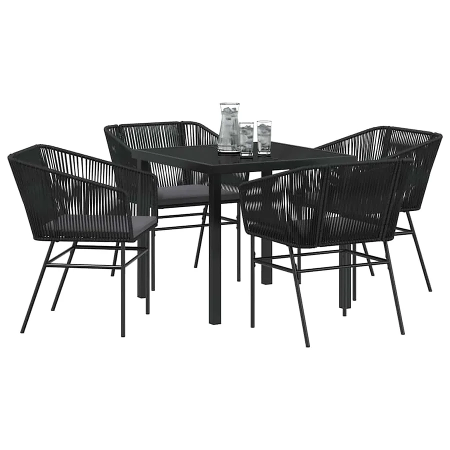 Ensemble de salle à manger pour jardin avec coussin 5 pcs Noir - 3