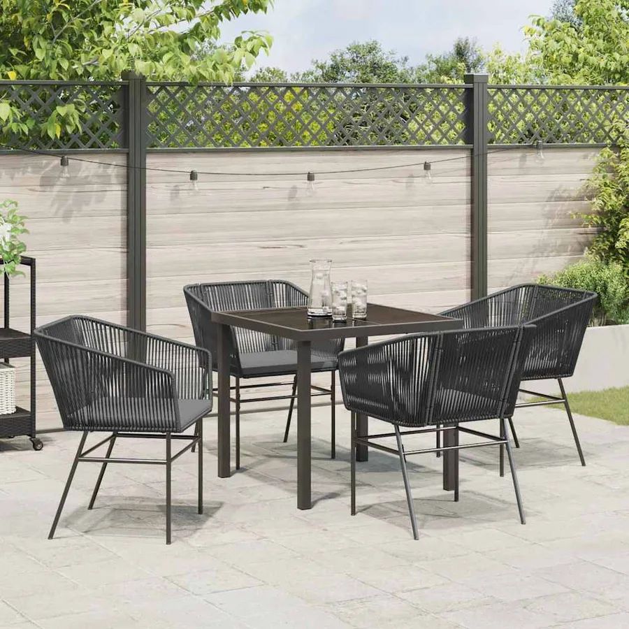 Ensemble de salle à manger pour jardin avec coussin 5 pcs Noir - 4