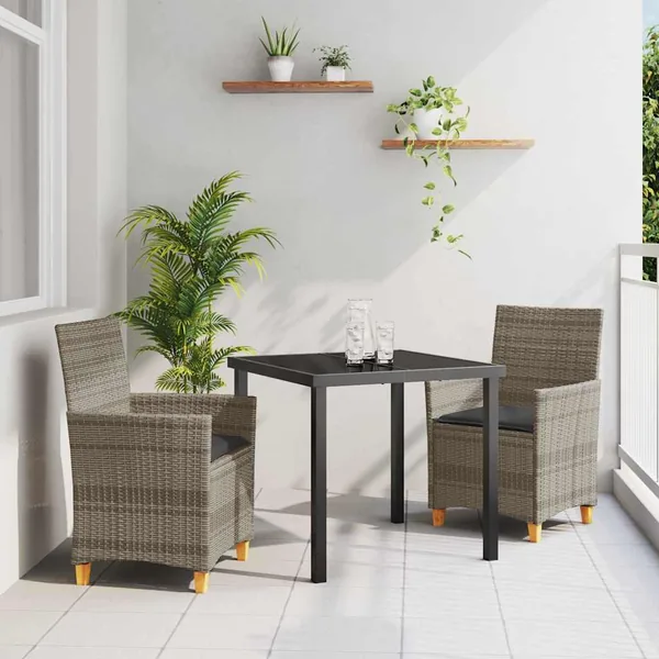 Ensemble de salle à manger pour jardin 3 pcs Gris polyrotin
