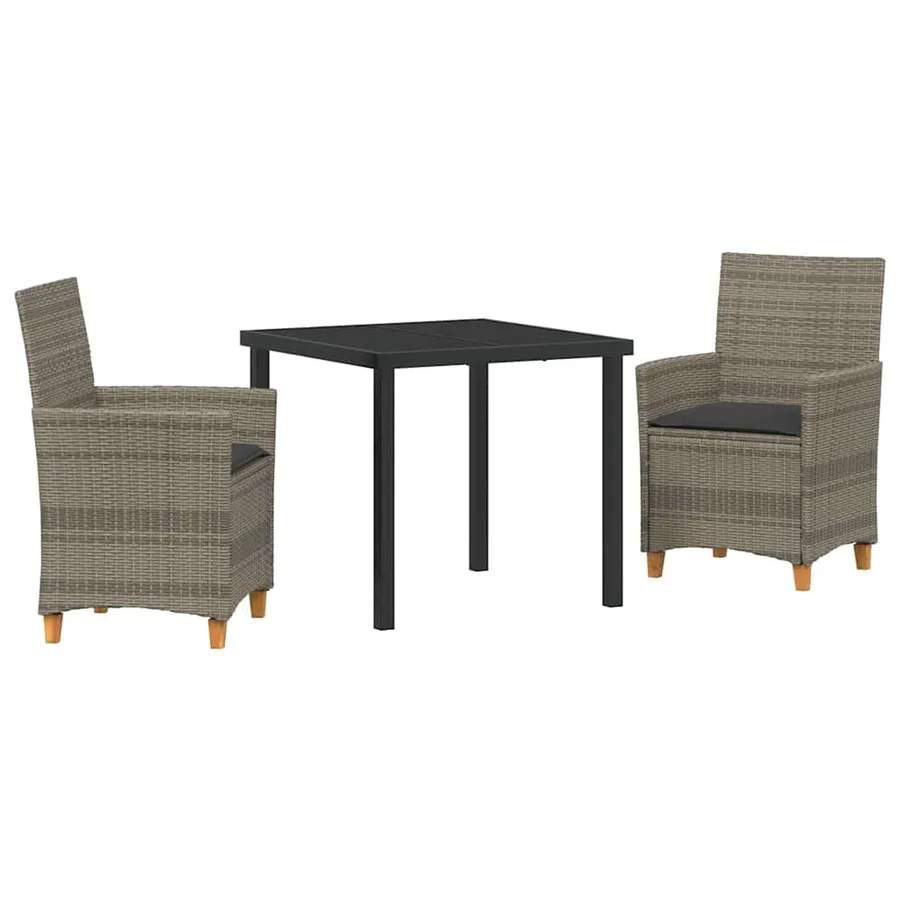 Ensemble de salle à manger pour jardin 3 pcs Gris polyrotin - 2