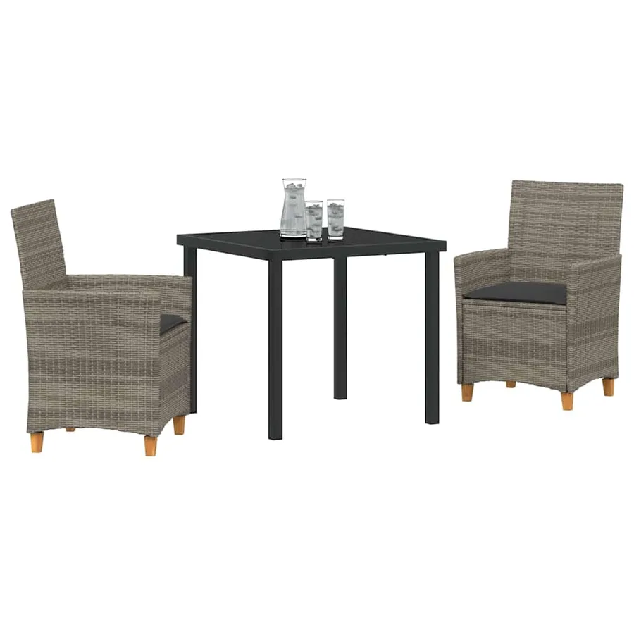 Ensemble de salle à manger pour jardin 3 pcs Gris polyrotin - 3