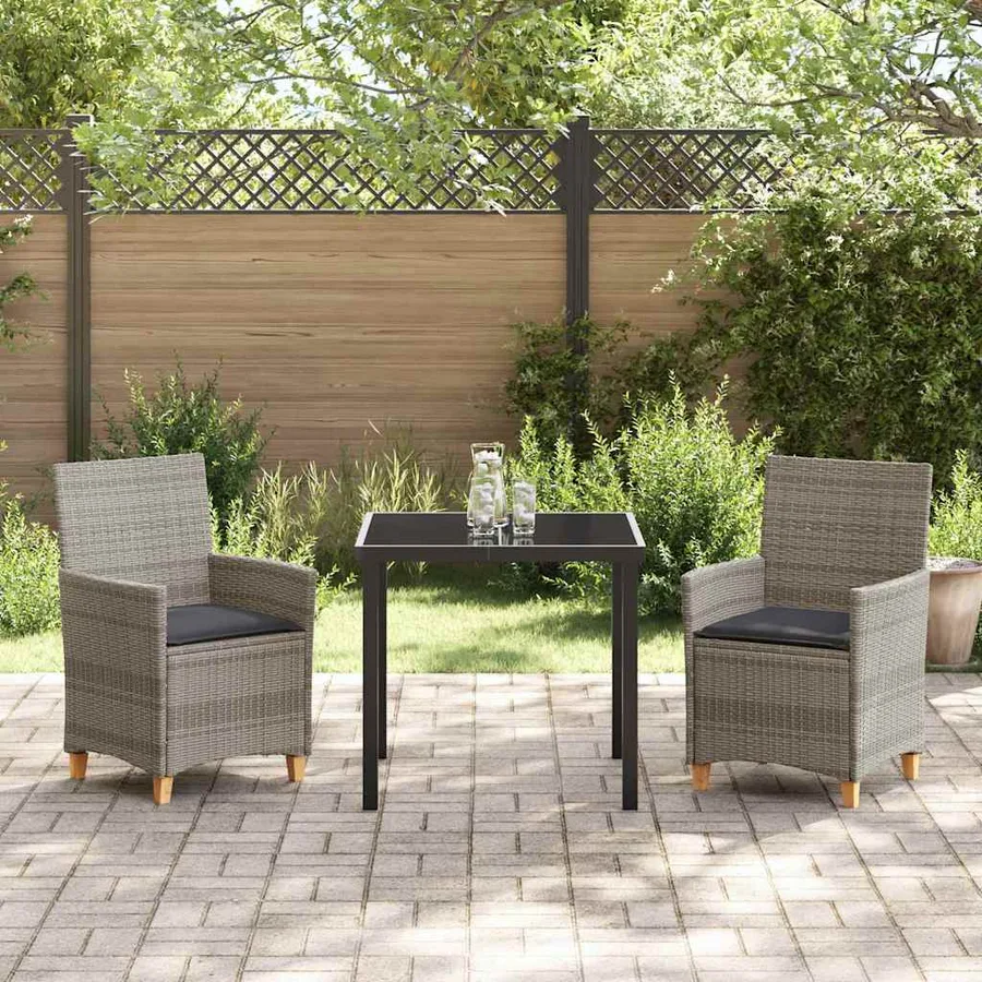 Ensemble de salle à manger pour jardin 3 pcs Gris polyrotin - 4