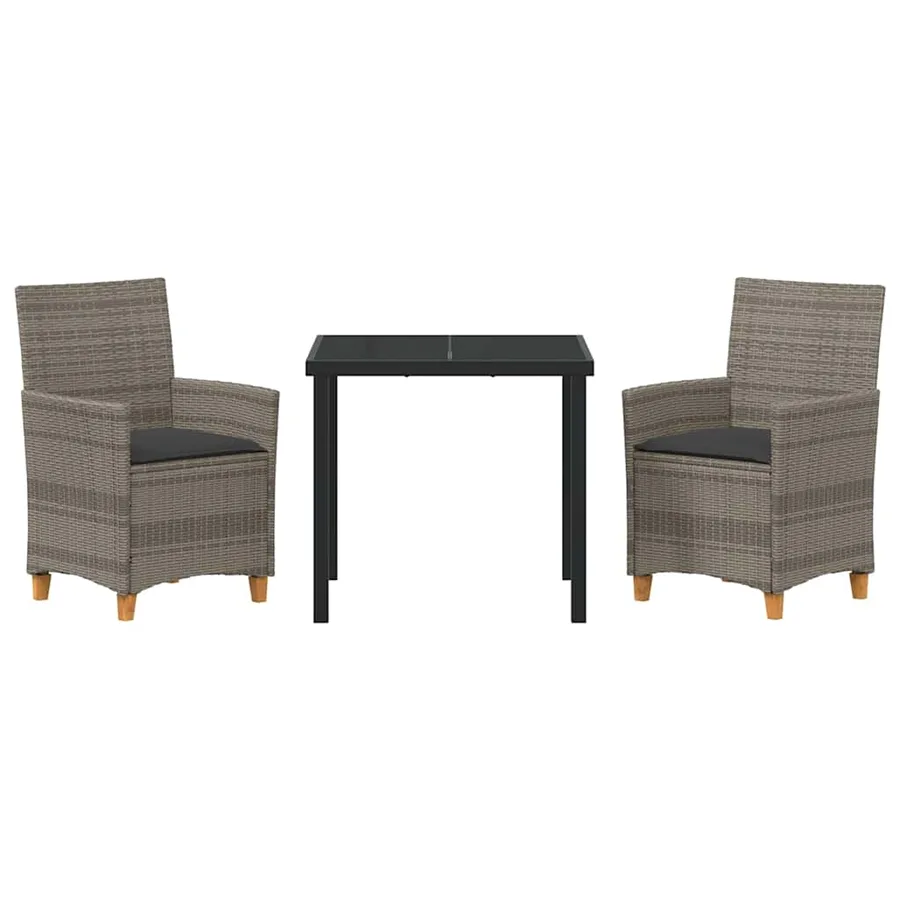 Ensemble de salle à manger pour jardin 3 pcs Gris polyrotin - 7