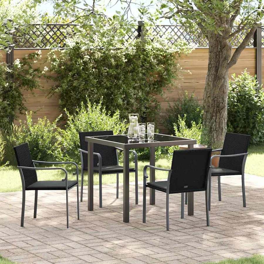 Ensemble de salle à manger pour jardin 5 pcs Noir et gris