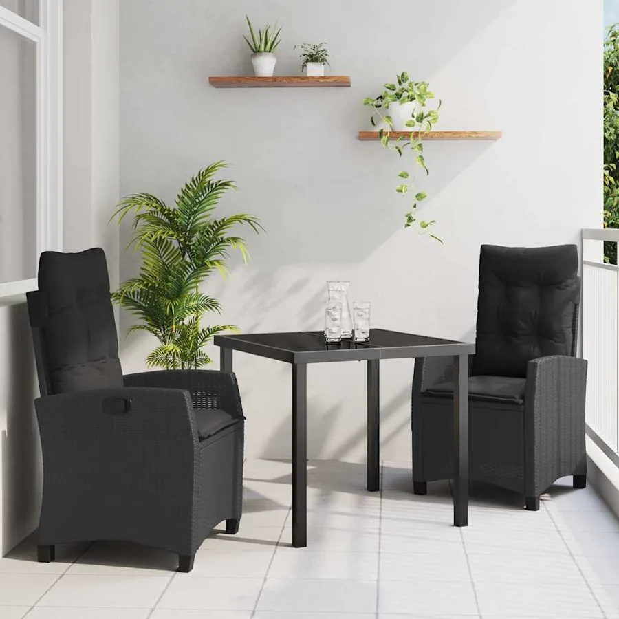 Ensemble de salle à manger pour jardin 3 pcs Noir polyrotin