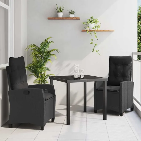 Ensemble de salle à manger pour jardin 3 pcs Noir polyrotin