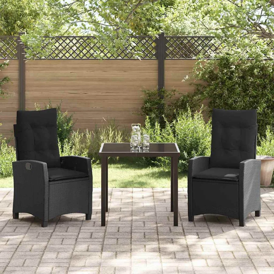 Ensemble de salle à manger pour jardin 3 pcs Noir polyrotin - 4