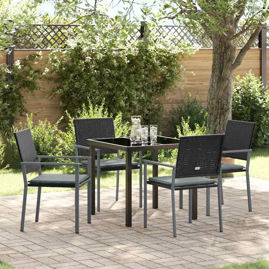 Ensemble de salle à manger pour jardin 5 pcs Noir et Gris Clair
