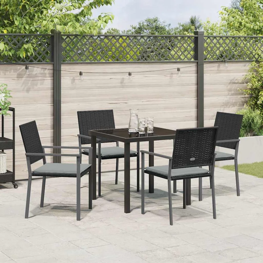 Ensemble de salle à manger pour jardin 5 pcs Noir et Gris Clair - 4