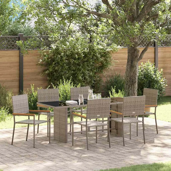 Ensemble de salle à manger pour jardin 7 pcs Gris polyrotin