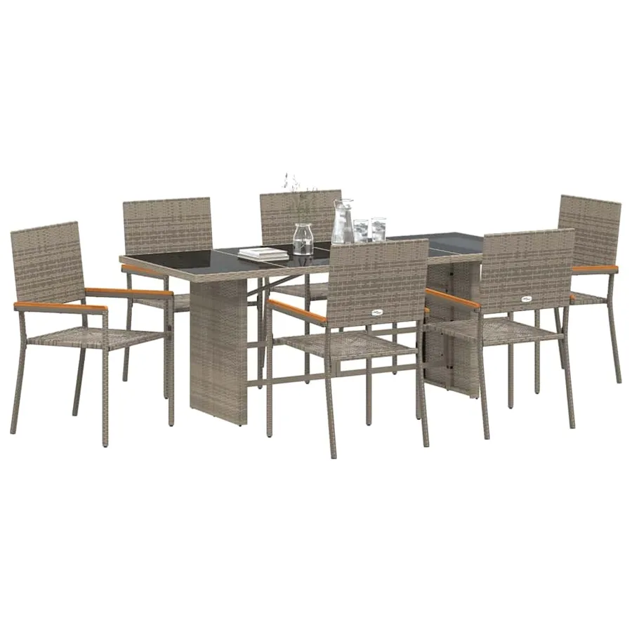 Ensemble de salle à manger pour jardin 7 pcs Gris polyrotin - 3
