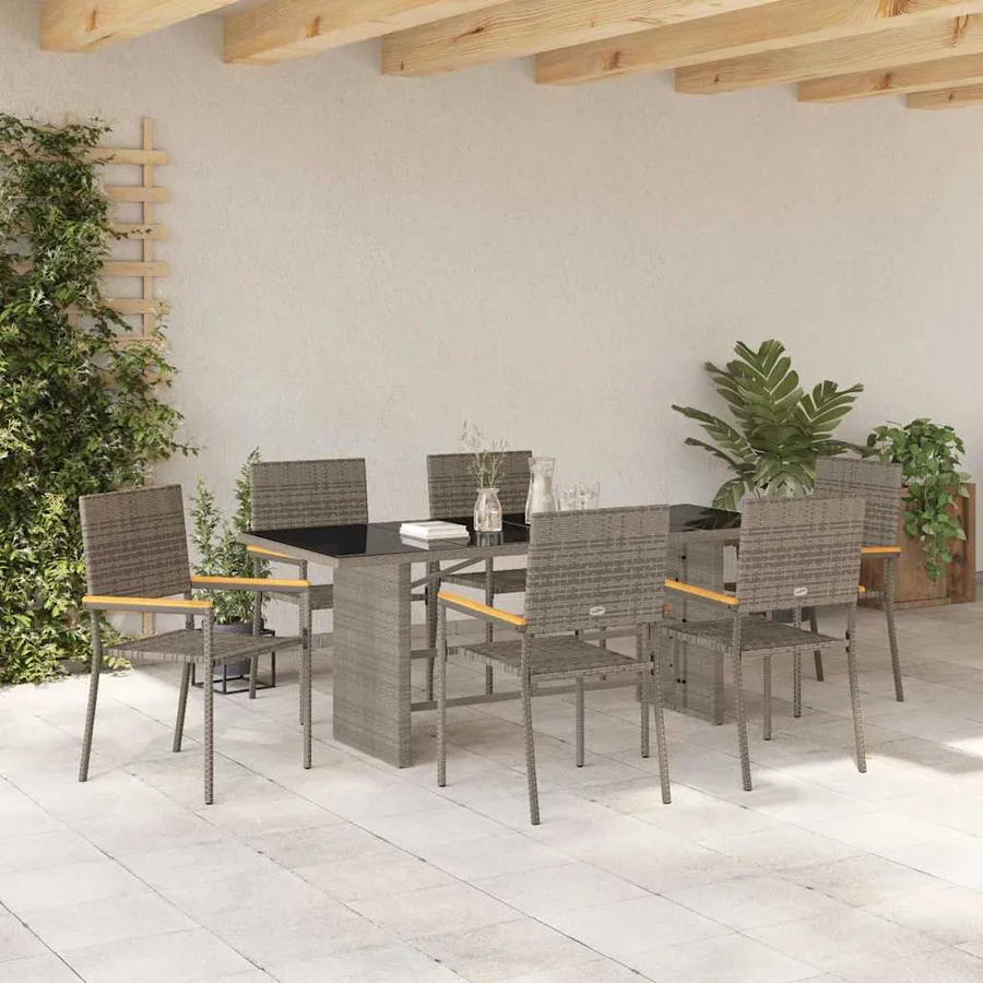 Ensemble de salle à manger pour jardin 7 pcs Gris polyrotin - 4