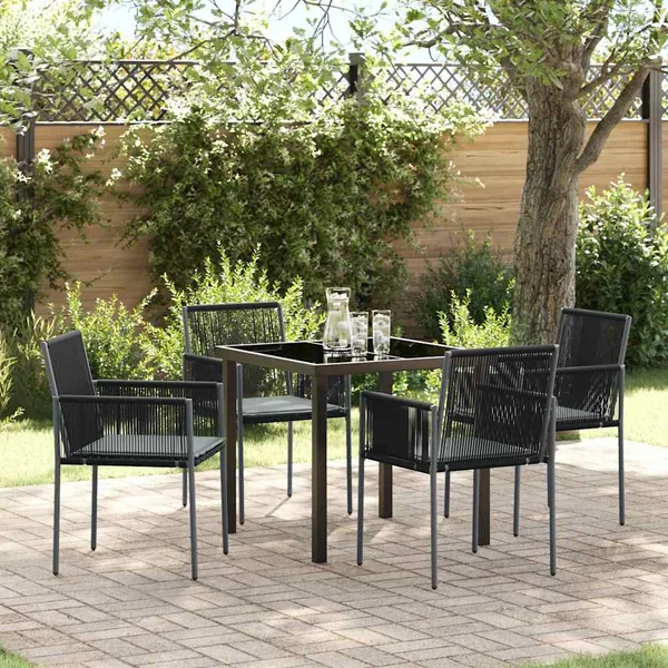 Ensemble de salle à manger pour jardin 5 pcs Noir Rotin PE