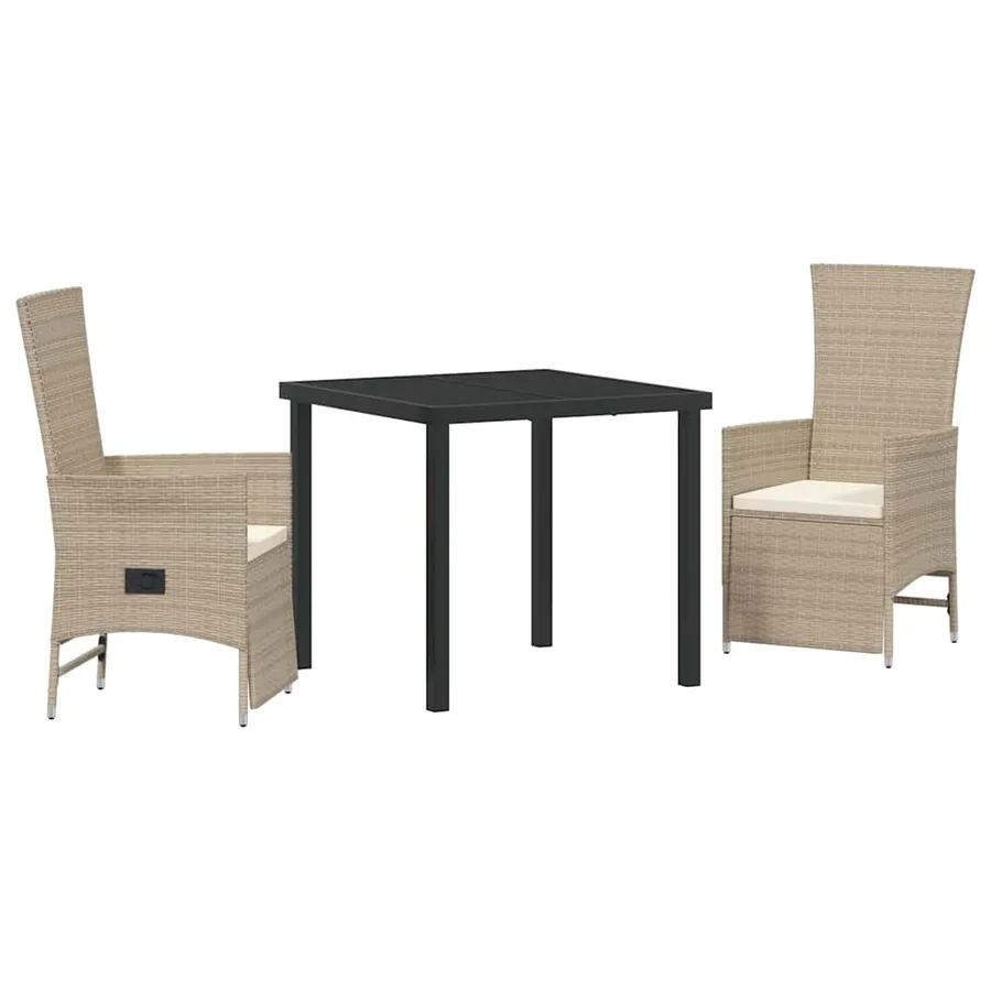 Ensemble de salle à manger pour jardin 3 pcs Beige polyrotin - 2