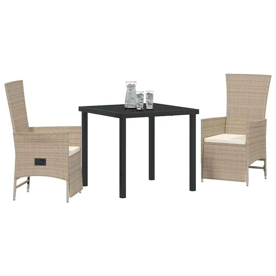 Ensemble de salle à manger pour jardin 3 pcs Beige polyrotin - 3