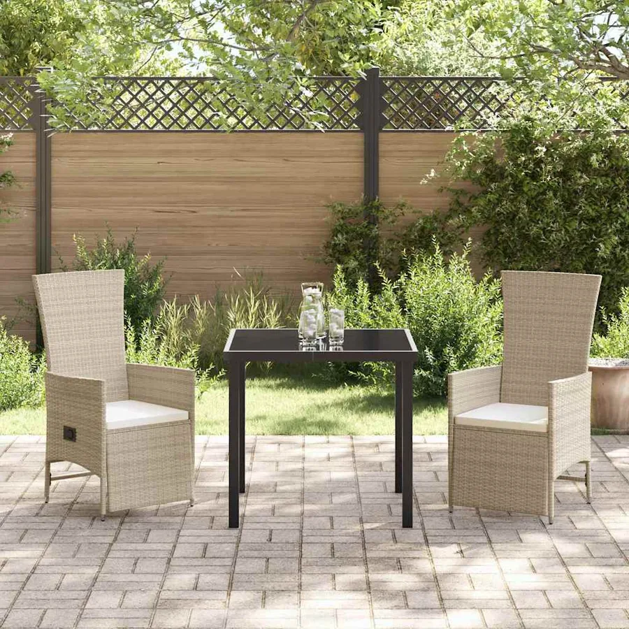 Ensemble de salle à manger pour jardin 3 pcs Beige polyrotin - 4