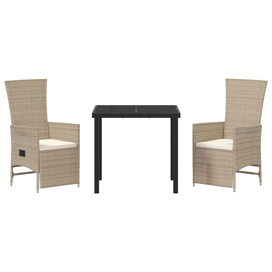 Ensemble de salle à manger pour jardin 3 pcs Beige polyrotin - 7