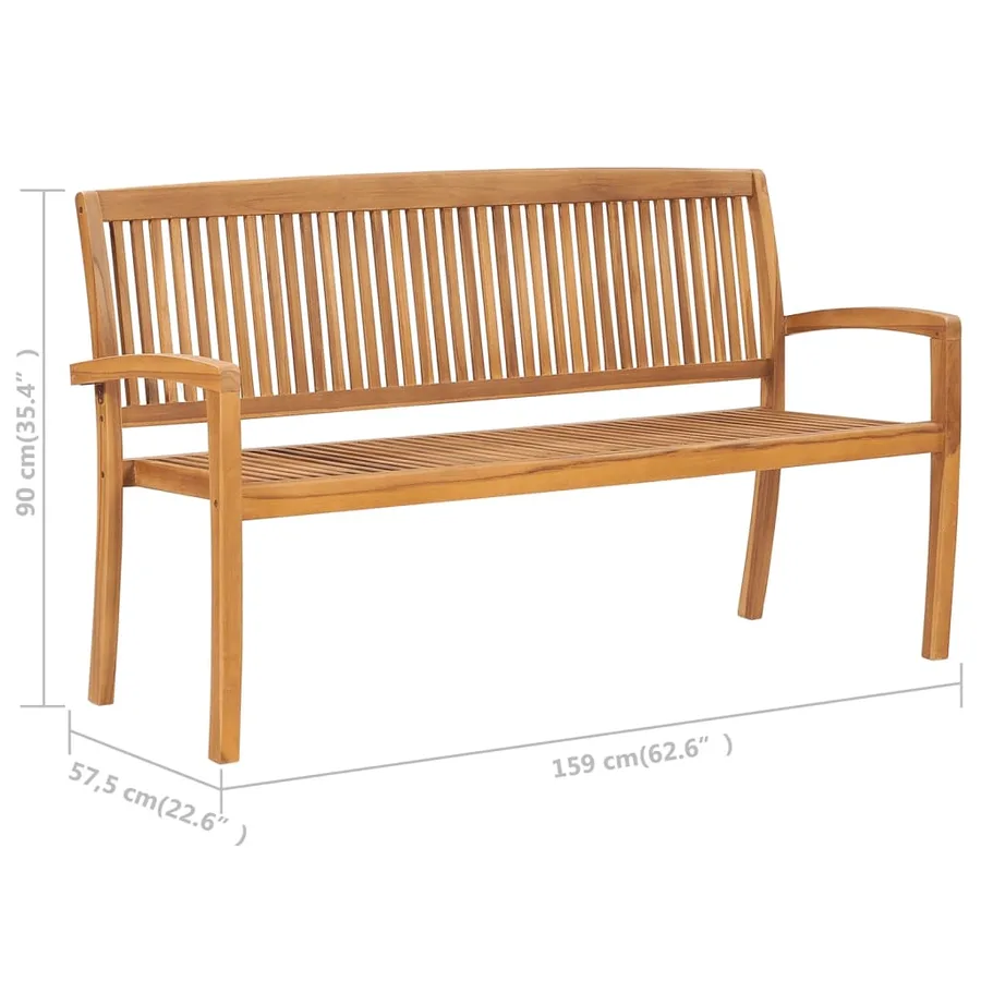 Banc de jardin empilable et coussin 159 cm Bois de teck massif - 11