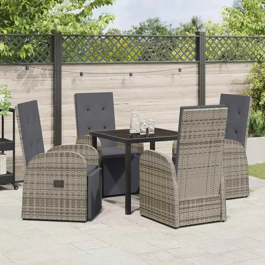 Ensemble de salle à manger pour jardin 5 pcs Gris polyrotin - 4