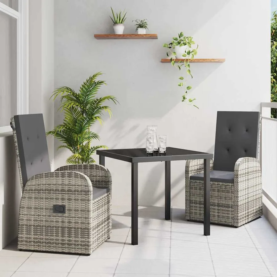 Ensemble de salle à manger pour jardin 3 pcs Gris polyrotin