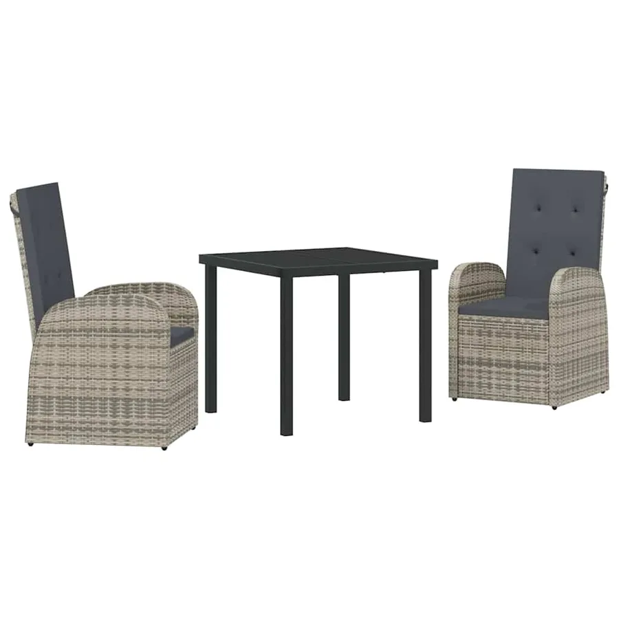 Ensemble de salle à manger pour jardin 3 pcs Gris polyrotin - 2