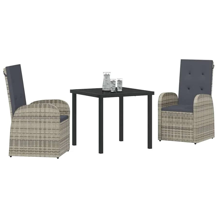 Ensemble de salle à manger pour jardin 3 pcs Gris polyrotin - 3