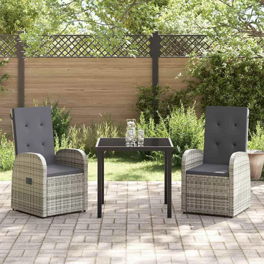 Ensemble de salle à manger pour jardin 3 pcs Gris polyrotin - 4