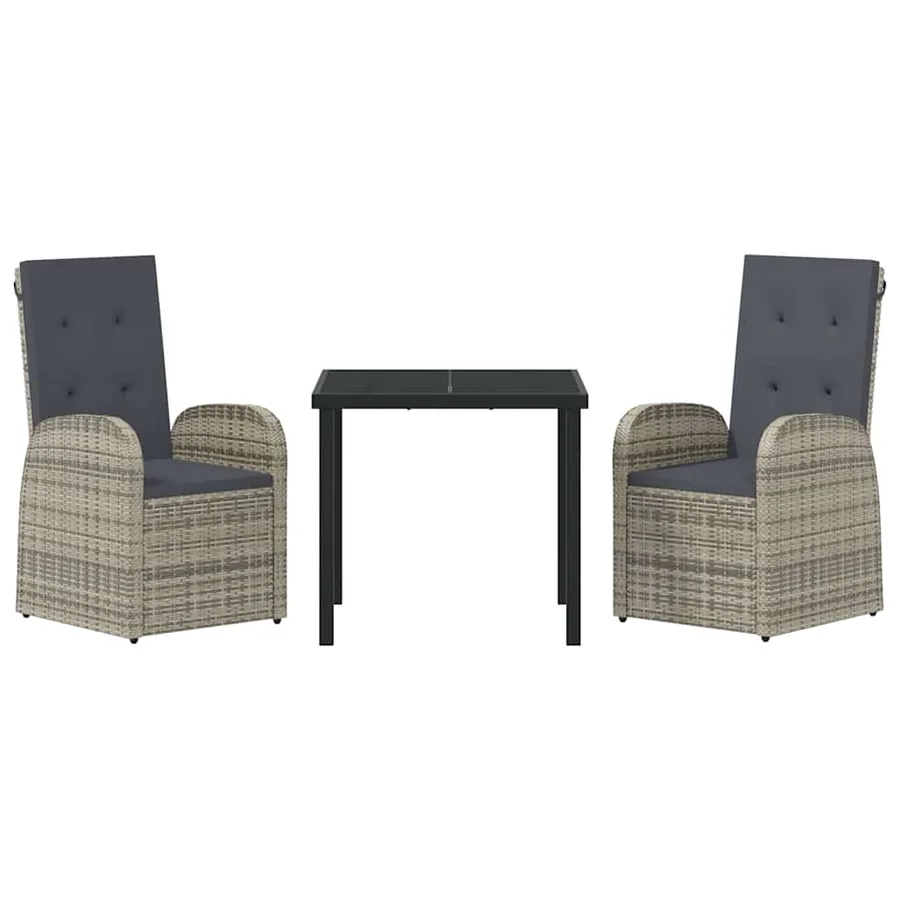 Ensemble de salle à manger pour jardin 3 pcs Gris polyrotin - 7