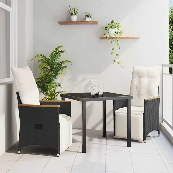 Ensemble de salle à manger pour jardin 3 pcs Noir polyrotin