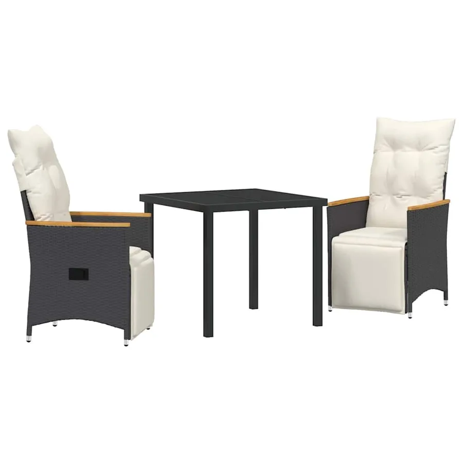 Ensemble de salle à manger pour jardin 3 pcs Noir polyrotin - 2