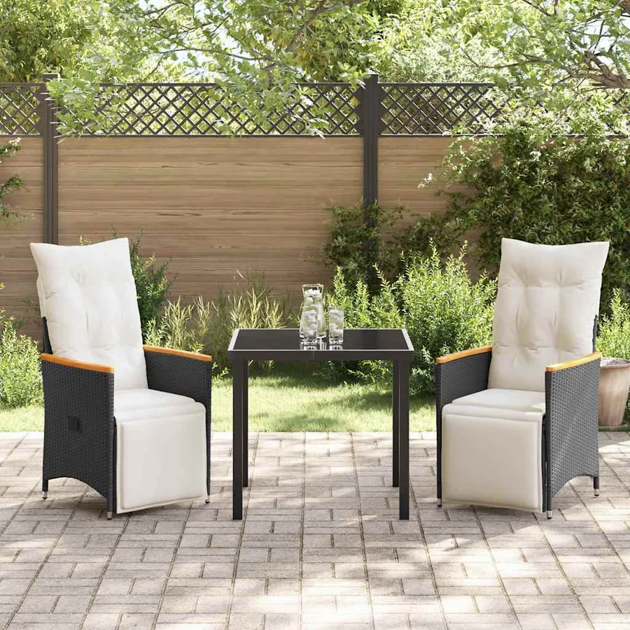 Ensemble de salle à manger pour jardin 3 pcs Noir polyrotin - 4