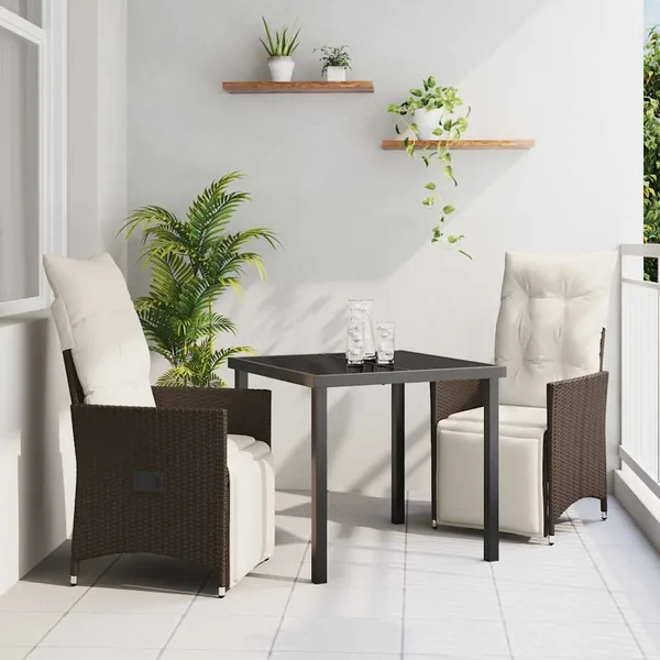 Ensemble de salle à manger pour jardin 3 pcs Marron polyrotin