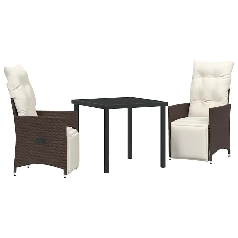 Ensemble de salle à manger pour jardin 3 pcs Marron polyrotin - 2