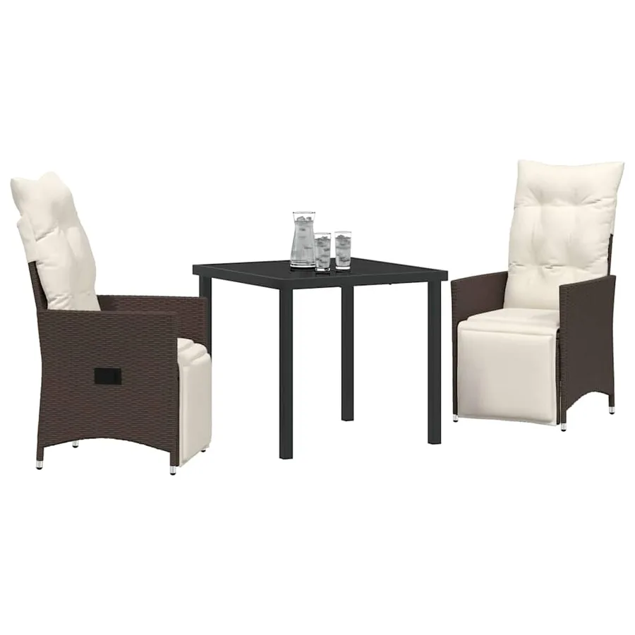 Ensemble de salle à manger pour jardin 3 pcs Marron polyrotin - 3