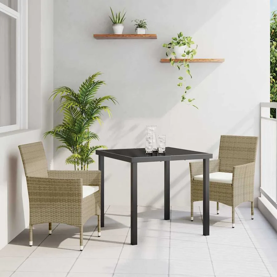 Ensemble de salle à manger pour jardin 3 pcs Beige polyrotin