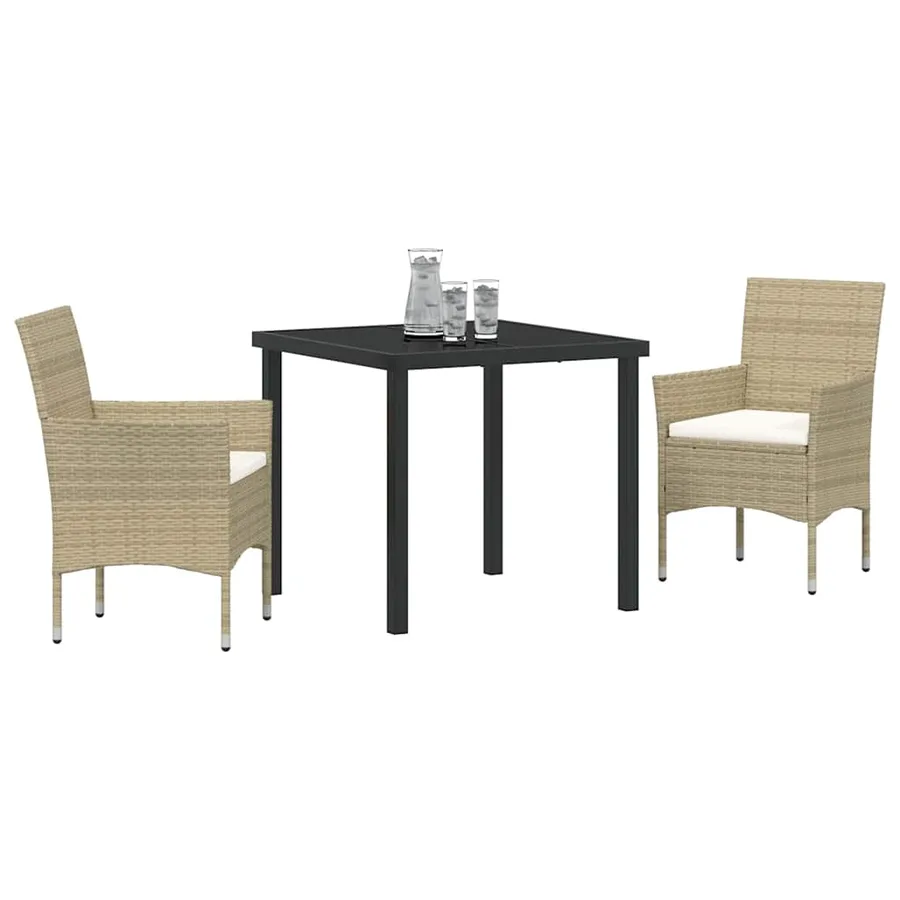 Ensemble de salle à manger pour jardin 3 pcs Beige polyrotin - 3