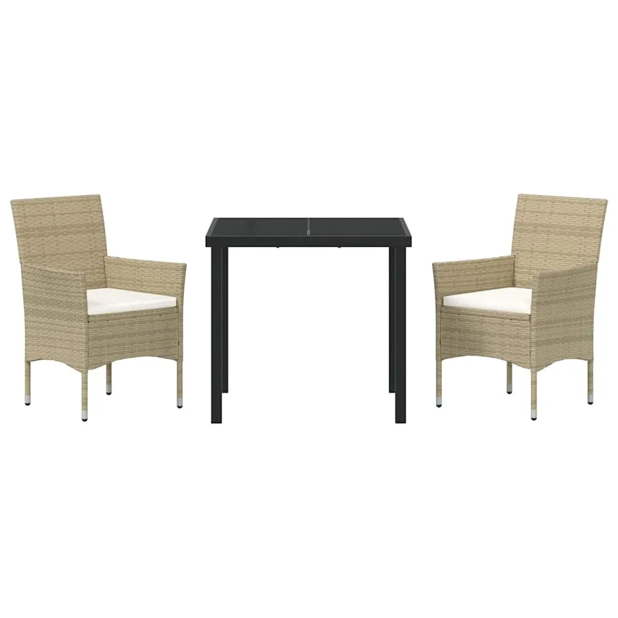 Ensemble de salle à manger pour jardin 3 pcs Beige polyrotin - 7
