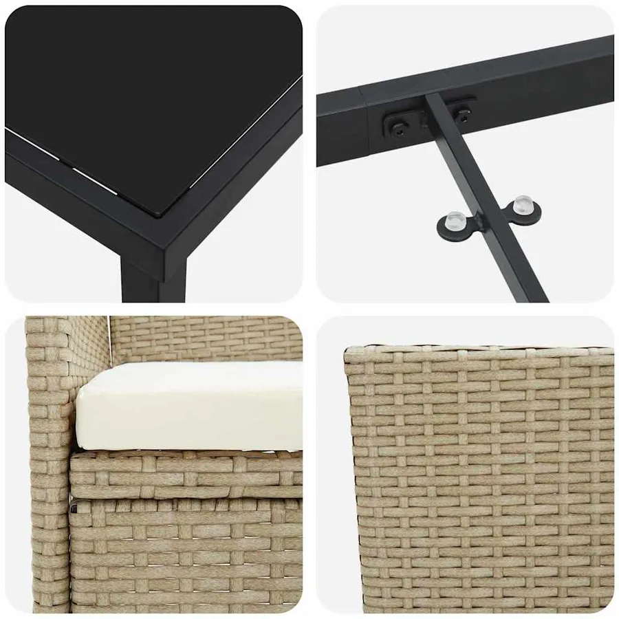 Ensemble de salle à manger pour jardin 3 pcs Beige polyrotin - 9