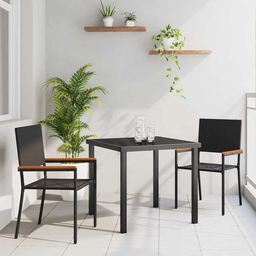 Ensemble de salle à manger pour jardin 3 pcs Noir polyrotin