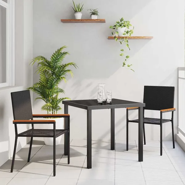 Ensemble de salle à manger pour jardin 3 pcs Noir polyrotin