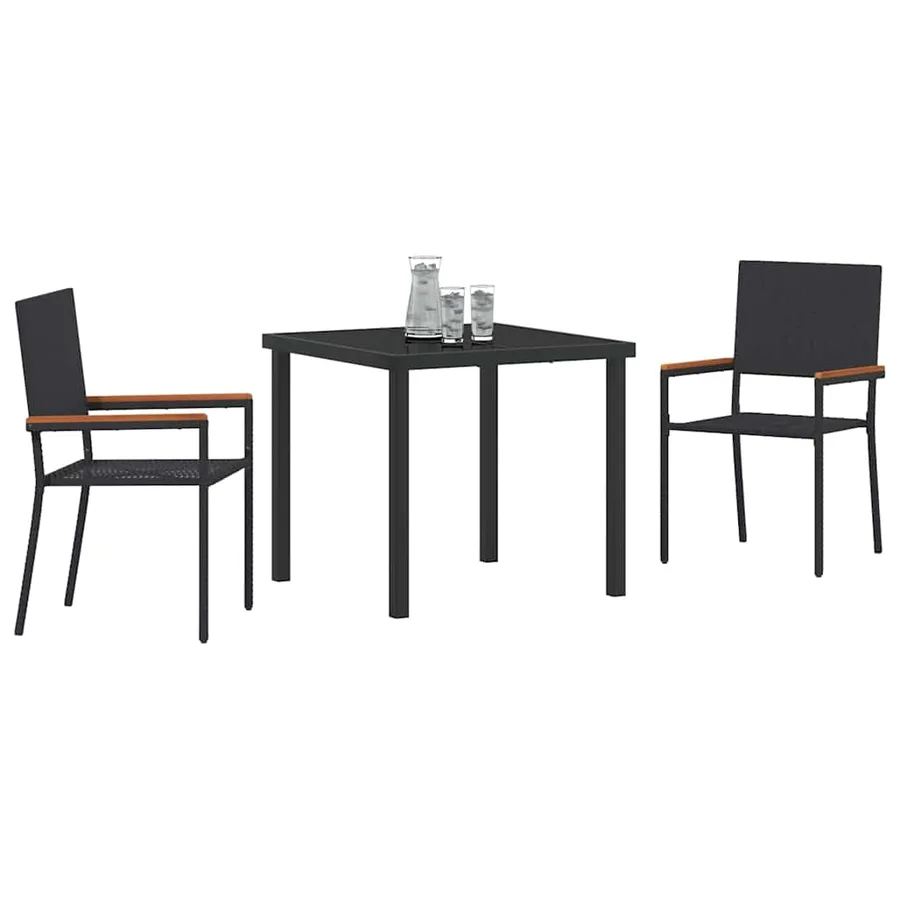 Ensemble de salle à manger pour jardin 3 pcs Noir polyrotin - 3