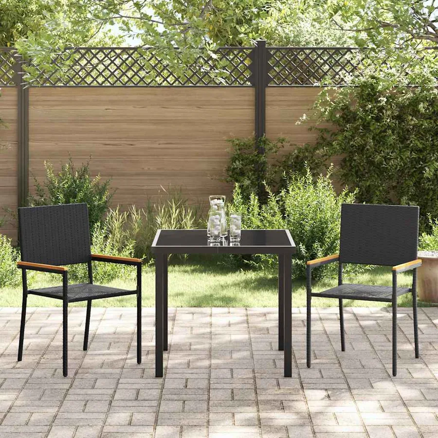 Ensemble de salle à manger pour jardin 3 pcs Noir polyrotin - 4