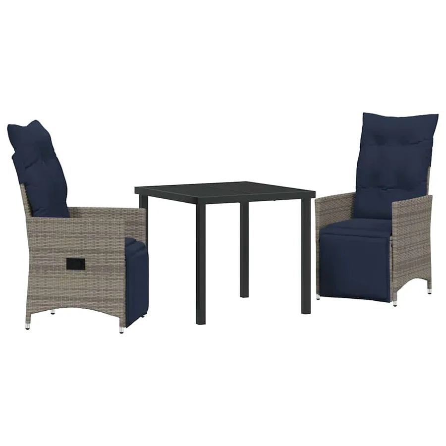 Ensemble table et chaises avec coussin 3 pcs Gris Rotin PE - 2