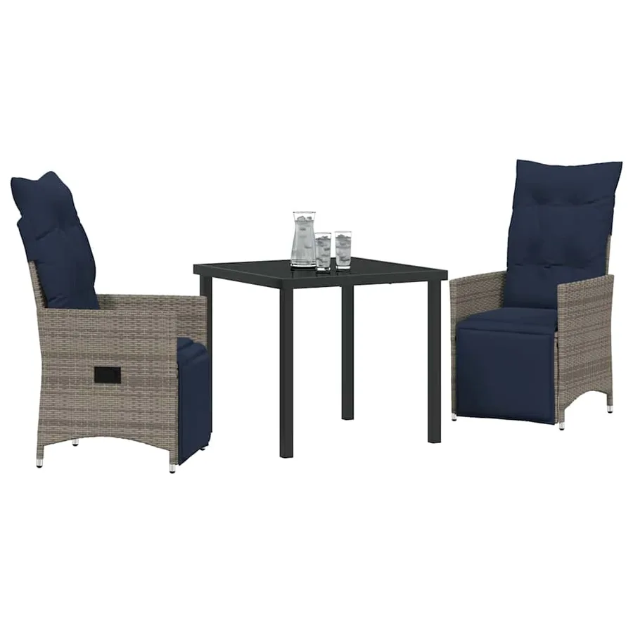Ensemble table et chaises avec coussin 3 pcs Gris Rotin PE - 3